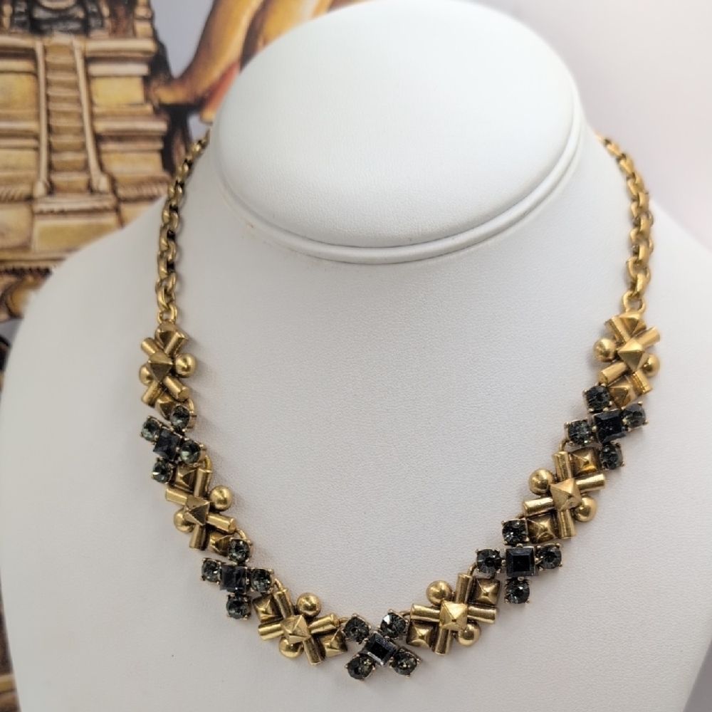 J. Crew Gold and Smokey Grey Necklace with X-Shaped Links